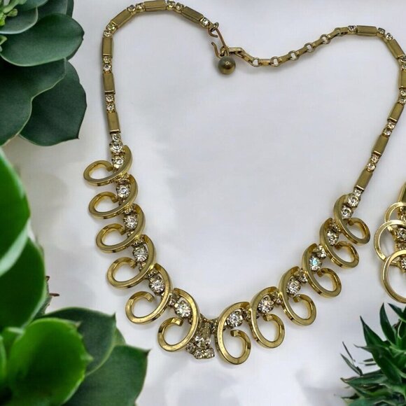 Vintage SARAH COVENTRY Celestial Fire Rhinestone Necklace Bracelet Set - Picture 3 of 12